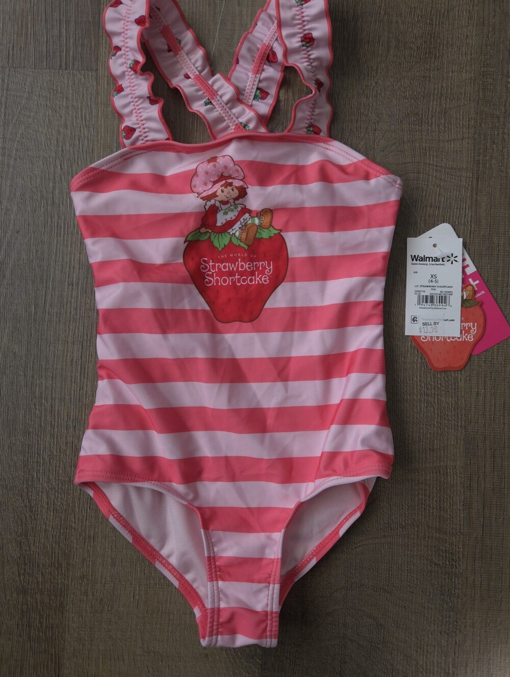 Strawberry Shortcake Girls' Pink Stripe One-Piece Swimsuit